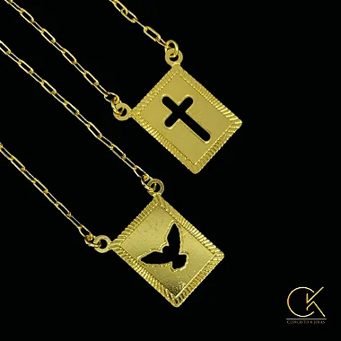 Escapulario Cartie Elo Alongado 1.5mm 70cm  Medalha Vazada Espirito Santo - Cruz 1x1.5cm; conceitokjoias.com.br